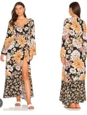 EUC Maaji Glorious Garden Moonbow Maxi Dress/ Kimono Swim Coverup, Size Large.